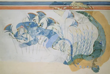 ブルーモンキーフレスコ、クノッソス宮殿、クレタ島、紀元前1500年頃（フレスコ画）